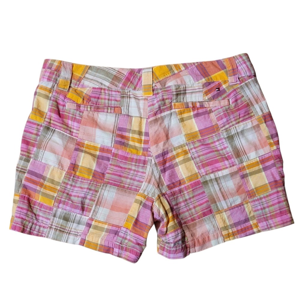 Tommy Hilfiger Pink Madras Plaid Shorts Pockets Skirt Size 12 Yellow Preppy - Picture 2 of 7